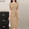 ZANZEA Abito Elegante da Donna Casual, Girocollo, Manica Corta, Slim