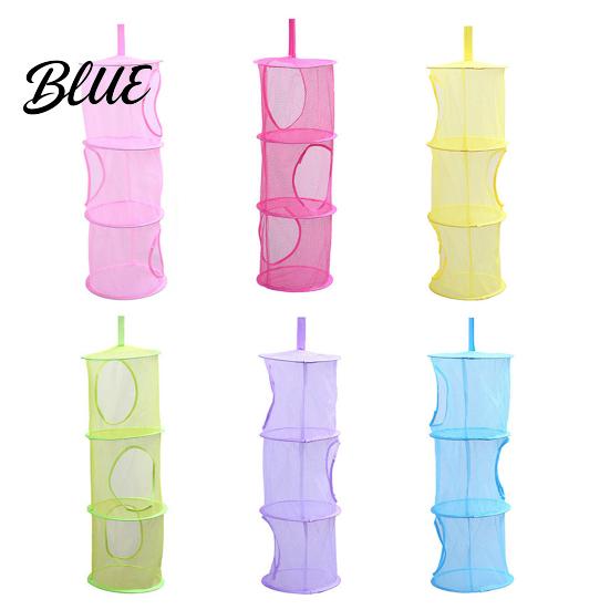 Mesh Hanging Bag for Home Foldable Organizer Useful Cloth 3 Compartments Storage Basket