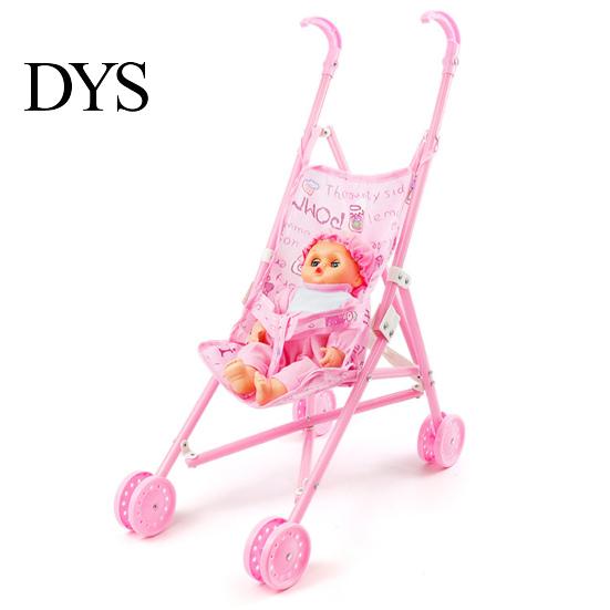Miniature Stroller 1 Set Doll Sturdy Easy-Fold Lightweight Creative Pram Toy with Baby for Girl Walker