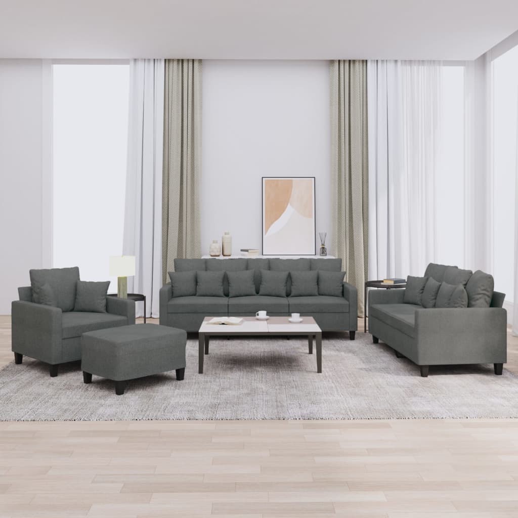 Vidaxl 4-Cz. Relaxation Set With Cushions, Dark Grey, Fabric