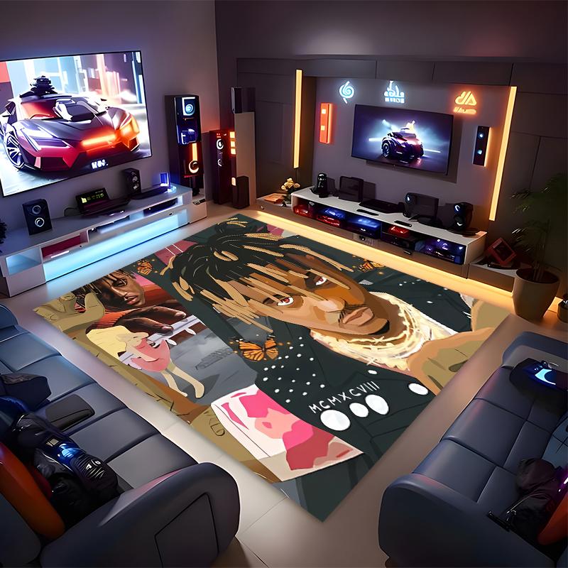 1pc Juice WRLD Print Area Rug - Soft, Washable Non-Slip Indoor Mat for Office Chairs, Living Room, Home Office Decorative Rug