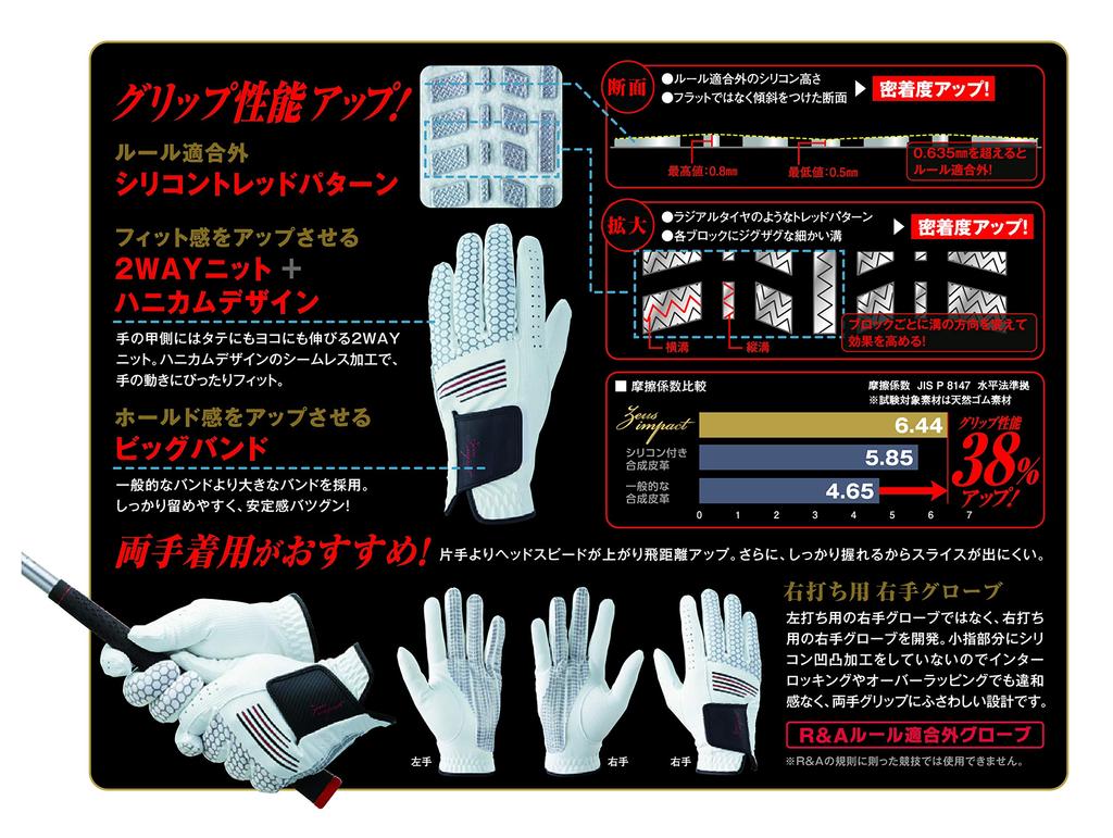 Kasco Zeus Impact Golf Size Features a Knit Upper for a Stretchy Gloves, Men's, ZI-1926, White, 21cm. 2-way Fit. Non-conforming Gloves.