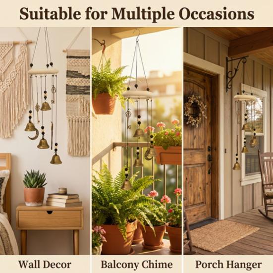 Distressed Bronze Wind Chimes Witch Bell Chime with Keys, Vintage Outside Hanging Chime, Soothing Sound Handmade Decorative for Patio, Balcony, Yard,