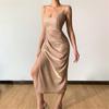 Women Sexy Glitter Sequins Dress Elegant High Slit Spaghetti Straps Bridesmaid Dress for Party Gown Evening Prom