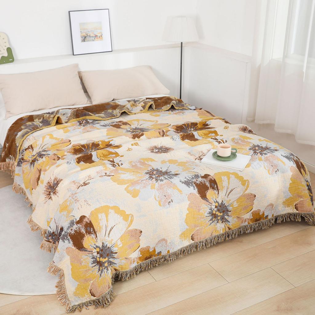 Soft Cotton Gauze Towel Blanket for Sofa Beds, Bedspread, Quilt, High Quality, New, 230*250 cm, Delicate Floral