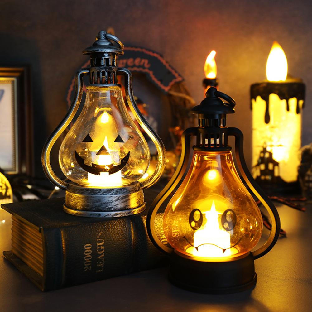 Halloween LED Candle Lamp Battery Powered Portable Lightweight Wind Light Desktop Ornament Halloween Decor Props (10.5 x 15cm)