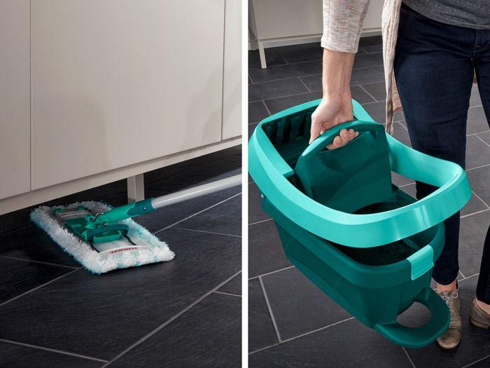 Set lave sol avec seau essoreur à roulettes leifheit profi xl mobile 55099, balais à plat serpillière 360° avec 2x housse micro duo
