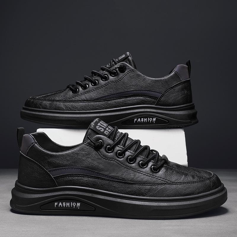 2025 Spring/Autumn Men's Black Non-slip Waterproof Casual Leather Sports Shoes
