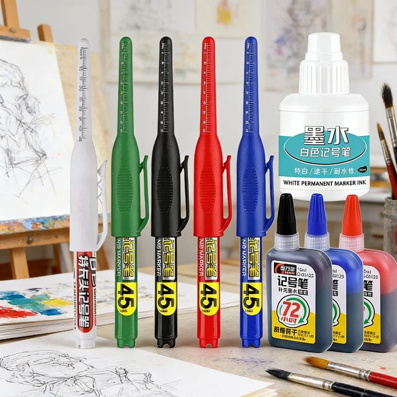 45mm Long Nib Head Carpenter Pen Deep Hole Marker Pens Black/Blue/Red/White for Measuring Woodworking Hand Tools Multi-purpose