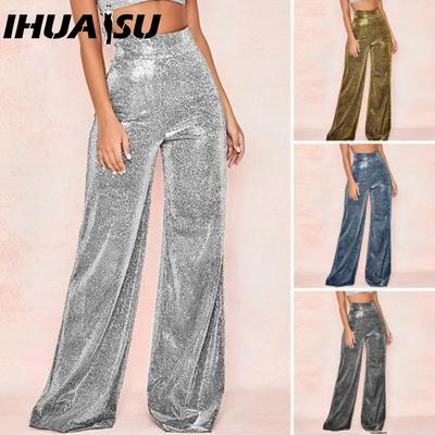 Pantaloni da donna lucidi a tinta unita, pantaloni a vita alta, temperamento primaverile autunnale, larghi dritti a gamba larga, abbigliamento casual