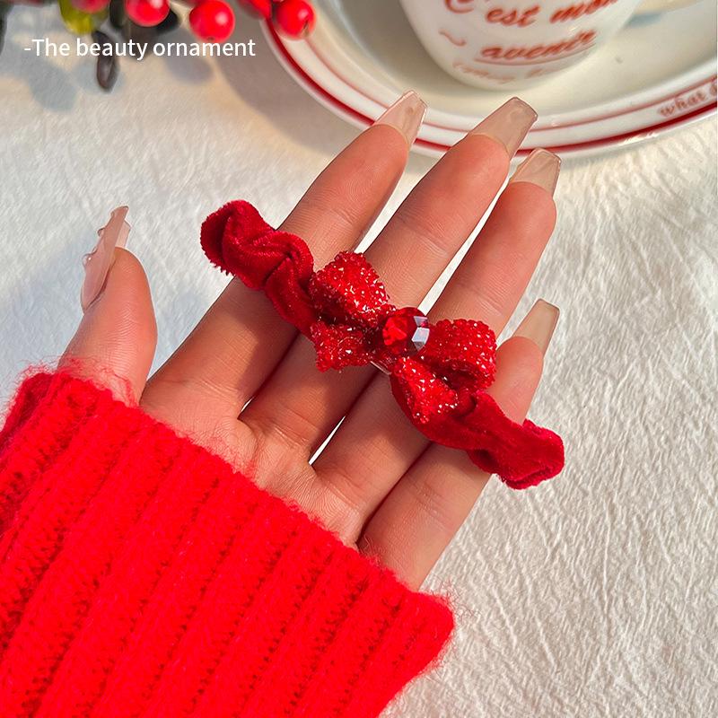 2024 Festive Red Bow Hair Tie Scrunchie for Benming Year Ponytails & Buns