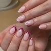 24pcs French Round Head Fake Nail with Almond Design Wearable Polka Dot Rainbow False Nails Press on Detachable Finger Nail Set