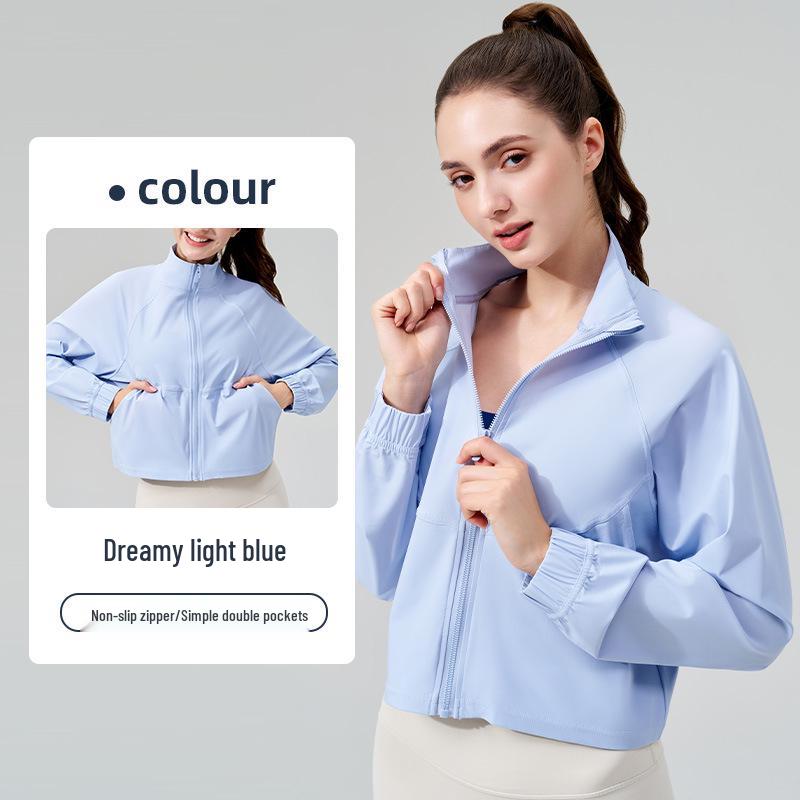 

Женская летняя прохладная куртка с длинным рукавом для защиты от солнца для велоспорта - Свободный повседневный топ на молнии для бега и спорта, фитнес-одежда 4