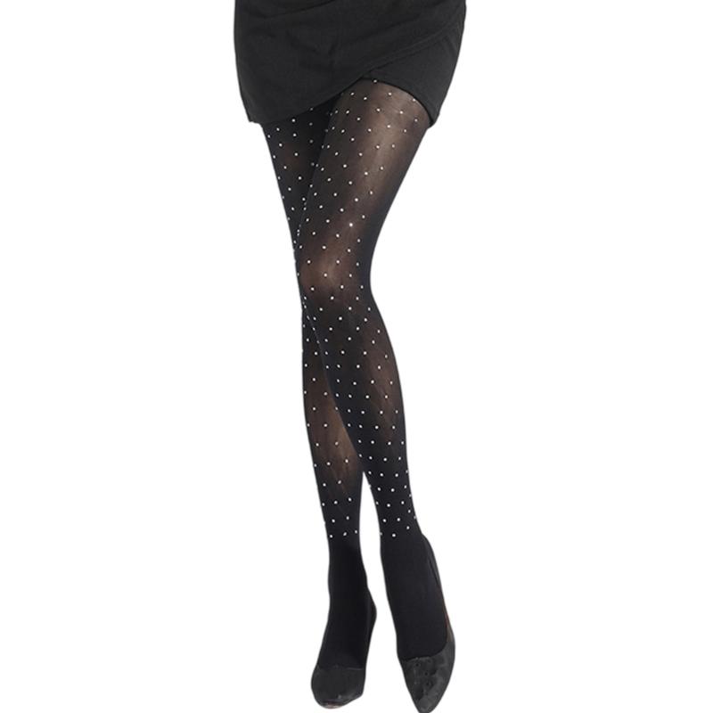 Practical Black Stretchable Pantyhose With Glittering Letters Seamlessly Fit Hosiery For Daily Occasion