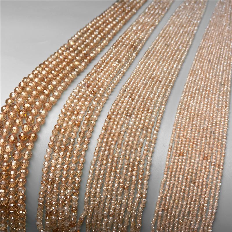 Perles de Zircon Naturel Facetté Champagne Perles Espacement Libres Pour la Fabrication de Bijoux Accessoires Charms DIY Fait Main 2 3 4mm Vente en Gros