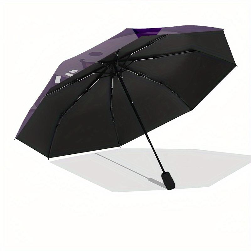 Kuromi Automatic Folding Umbrella-Simple 8-Rib Design, Bright Cartoon Pattern, Durable Iron Frame, Suitable For Travel, Outdoor, Beach-Cute