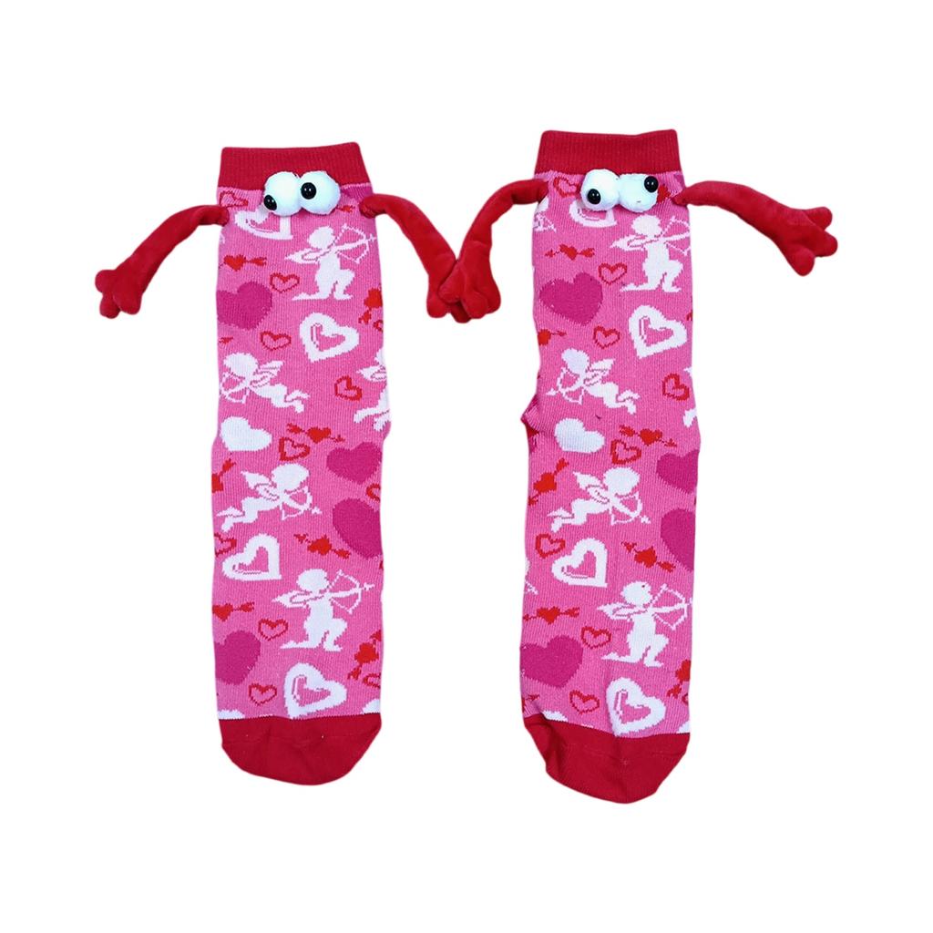 Valentine's Day Couple Heart-Shaped Magnet Socks With Hand-Holding (Mid-Calf Socks)