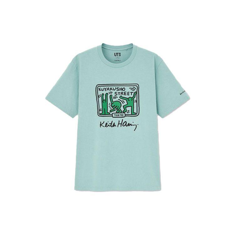Uniqlo X Keith Haring X Tokyo Graphic Cartoon Print Crew Neck Short Sleeve T-Shirt Unisex T-Shirts Light-Green 437537-52