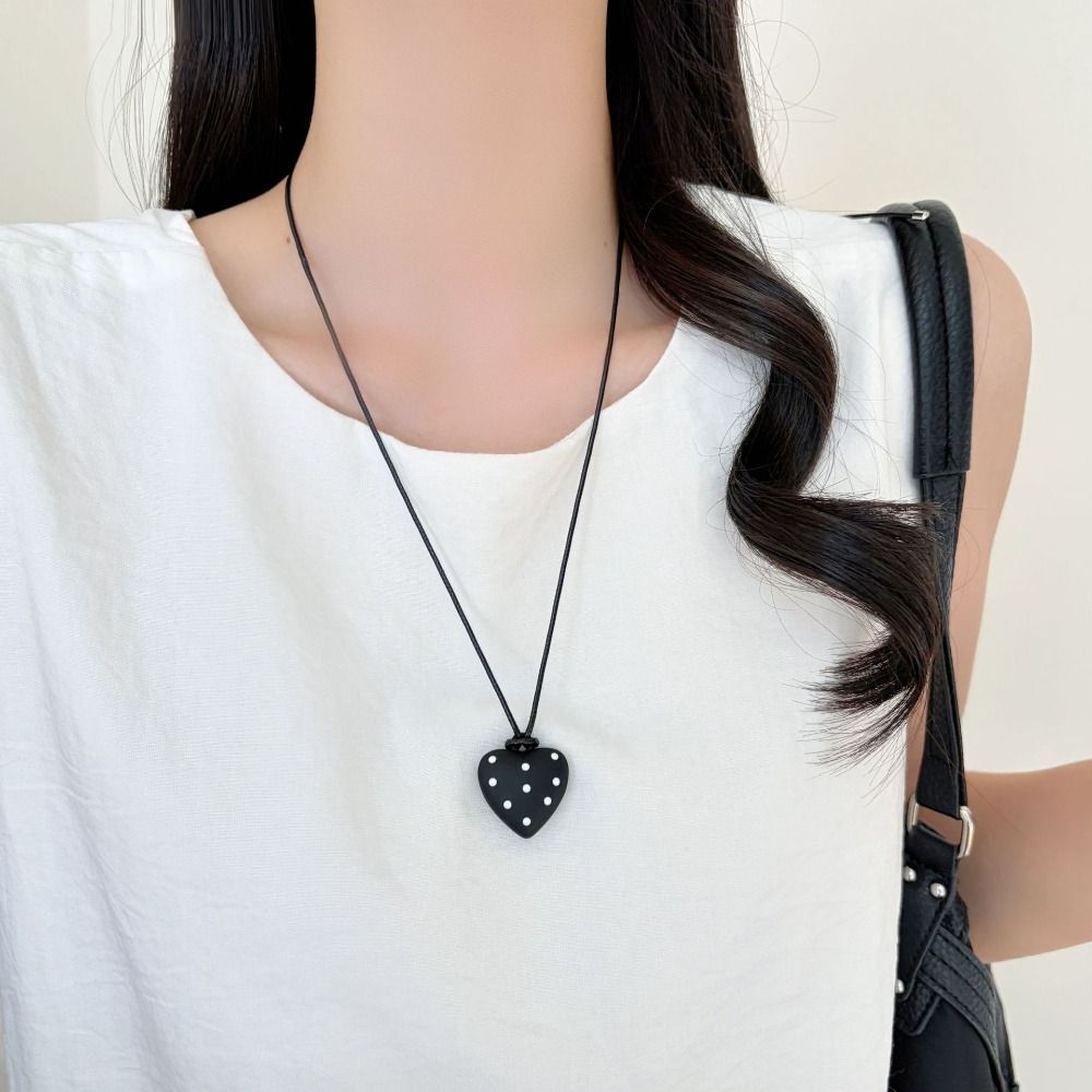Polka Dot Charm Long Sweater Chain Heart Pendant Sweater Necklace Heart Pendant Necklace  For Women