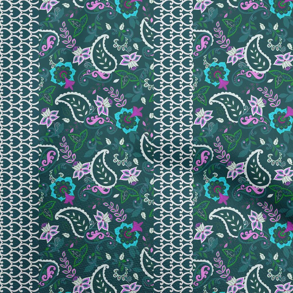 oneOone Cotton Flex Dark Teal Blue Fabric Asian Paisley Sewing Material Print Fabric By The Yard 40 Inch