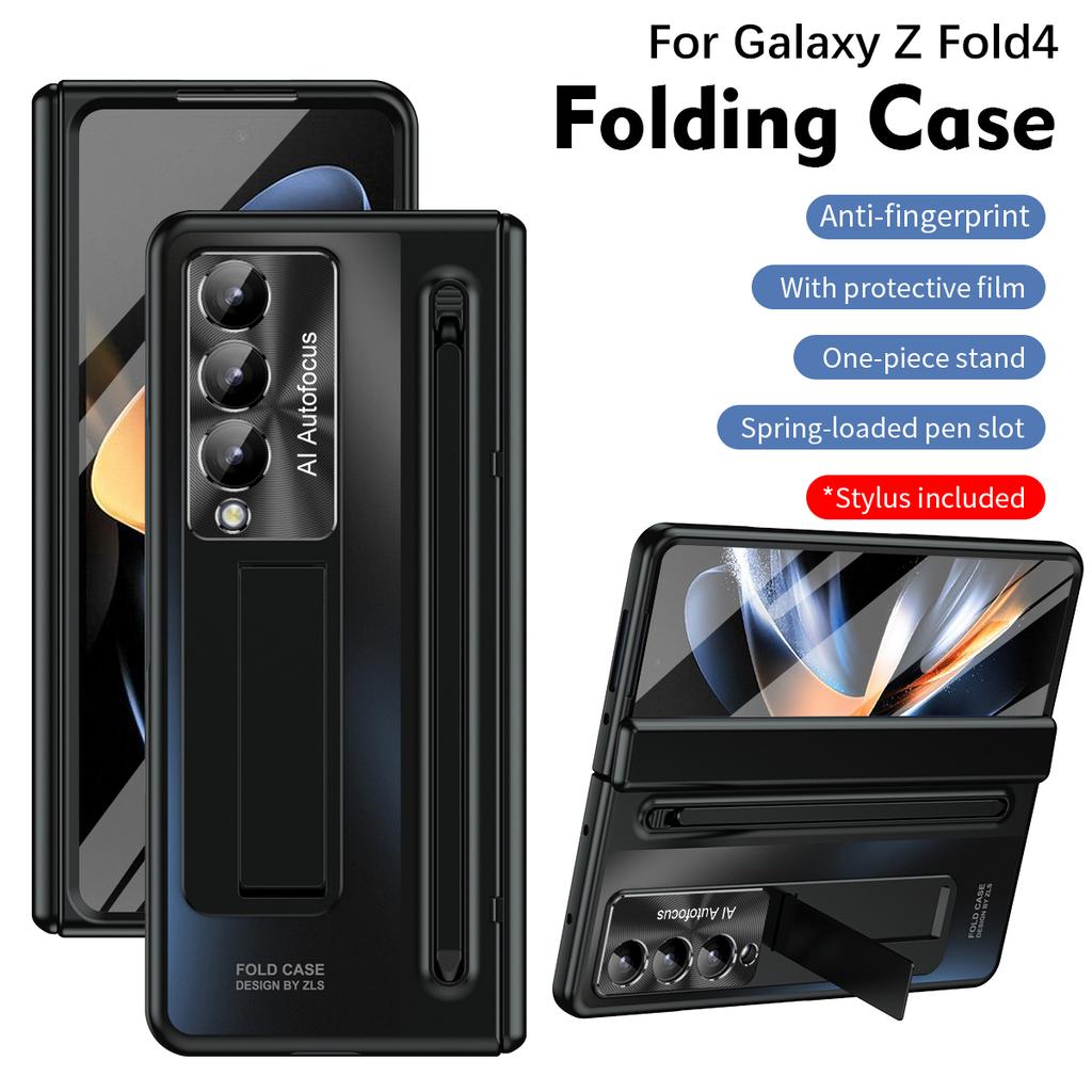 S-Pen Slot Folding Phone Case, Shockproof Built-in Bracket Fashion Design Cover for Samsung Galaxy Z Fold 4 5 6 7