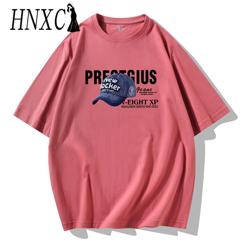 HNXC Cotton Short Sleeve T-shirt Men's Fashion Loose Half Sleeve Shirt Printed Compassionate Shirt