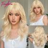 Orange Ginger Synthetic Wig Long Water Wavy Wigs For Women With Bangs Halloween Cosplay Party Daily Natural Heat Resistant Wig