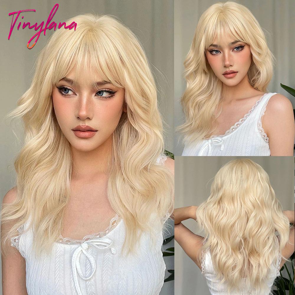 Orange Ginger Synthetic Wig Long Water Wavy Wigs For Women With Bangs Halloween Cosplay Party Daily Natural Heat Resistant Wig