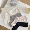 Elegant Hollow Out Breathable Mesh Middle Calf Socks Seamless Cotton Solid Color Ruffle Turn Cuff Crew Socks for Women