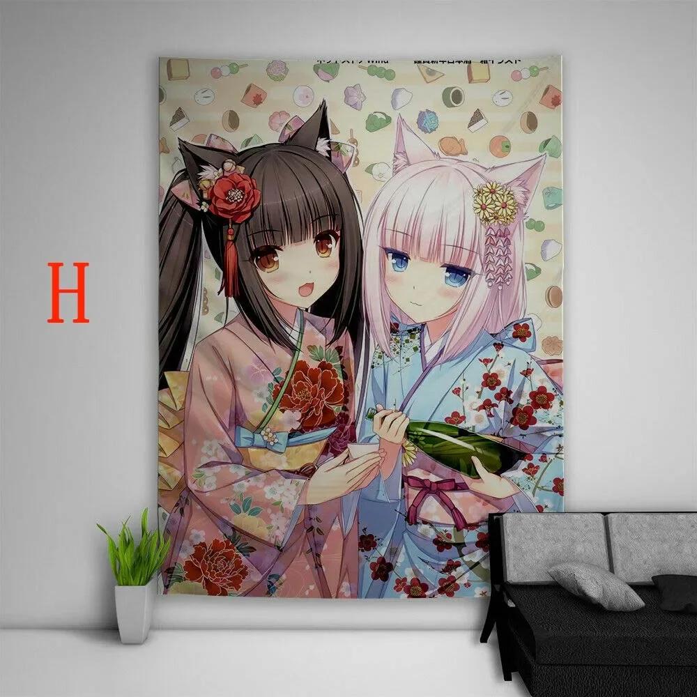 Nekopara Anime Tapestry Wall Kawaii Room Decor Art Print Poster Cute Girl Manga Aesthetic Dorm Background Cloth For Bedroom