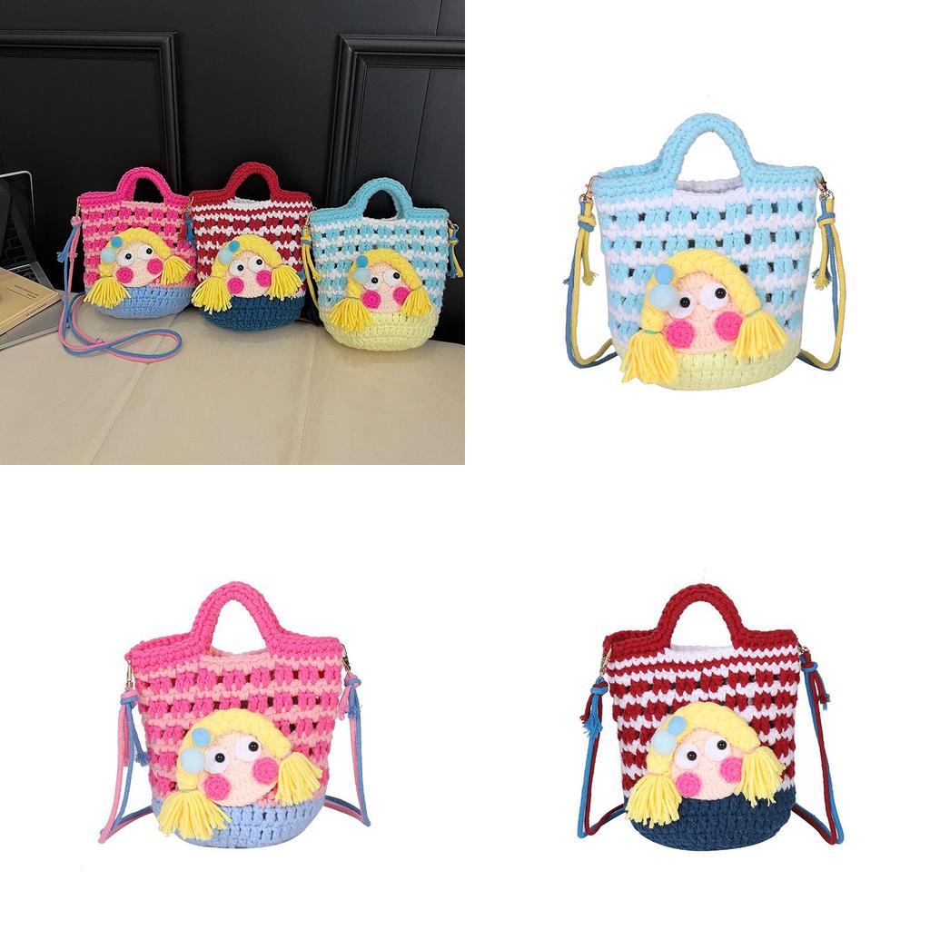 Cartoon Knitted Crossbody Bag With Shy Girl Design For Women Soft Lightweight Decorative Phone Pouch