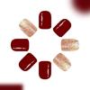 24pcs Glossy Red Glitters Press On Nail Short Square Styles Durability Fake Nail For Christmas And New Year Party