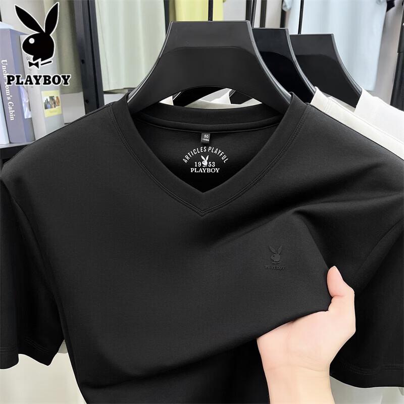 Playboy Men s Modal Ice Silk V-neck T-shirt L чёрный