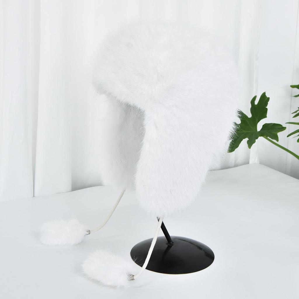 Unisex Faux Fur Aviator Hat Thickened Faux Fox Fur Ushanka with Ear Flaps Warm Winter Outdoor Hat