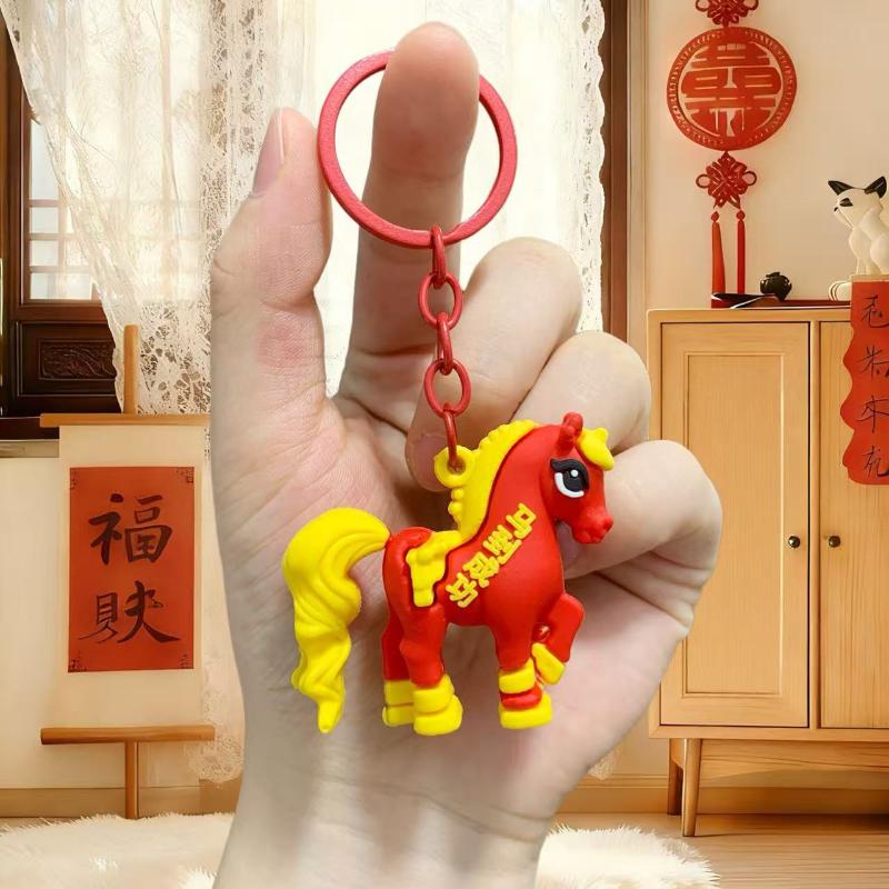 Cute 2026 Year Of The Horse Keychain Zodiac Pony Pendant Couple Backpack Fashionable Accessory Jewelry New Year Mascot Gifts