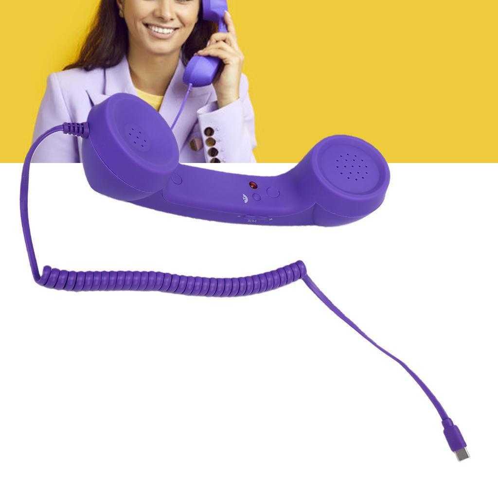 Retro Telephone Handset Type C Vintage Wired Handheld Cell Phone Receiver with Spker and Microphone for Cell Mobile Video Conferences Calls Meetings