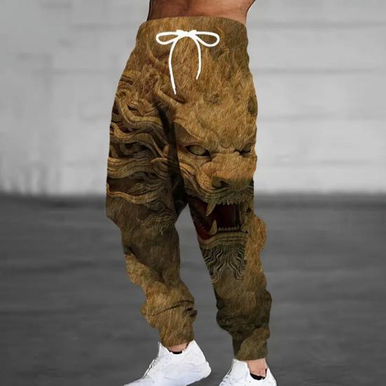 Pánské ležérní tepláky 3D potisk draka Jogger kalhoty Stahovací pas Podzimní kalhoty do posilovny, na dovolenou, na cestování, pro každodenní nošení