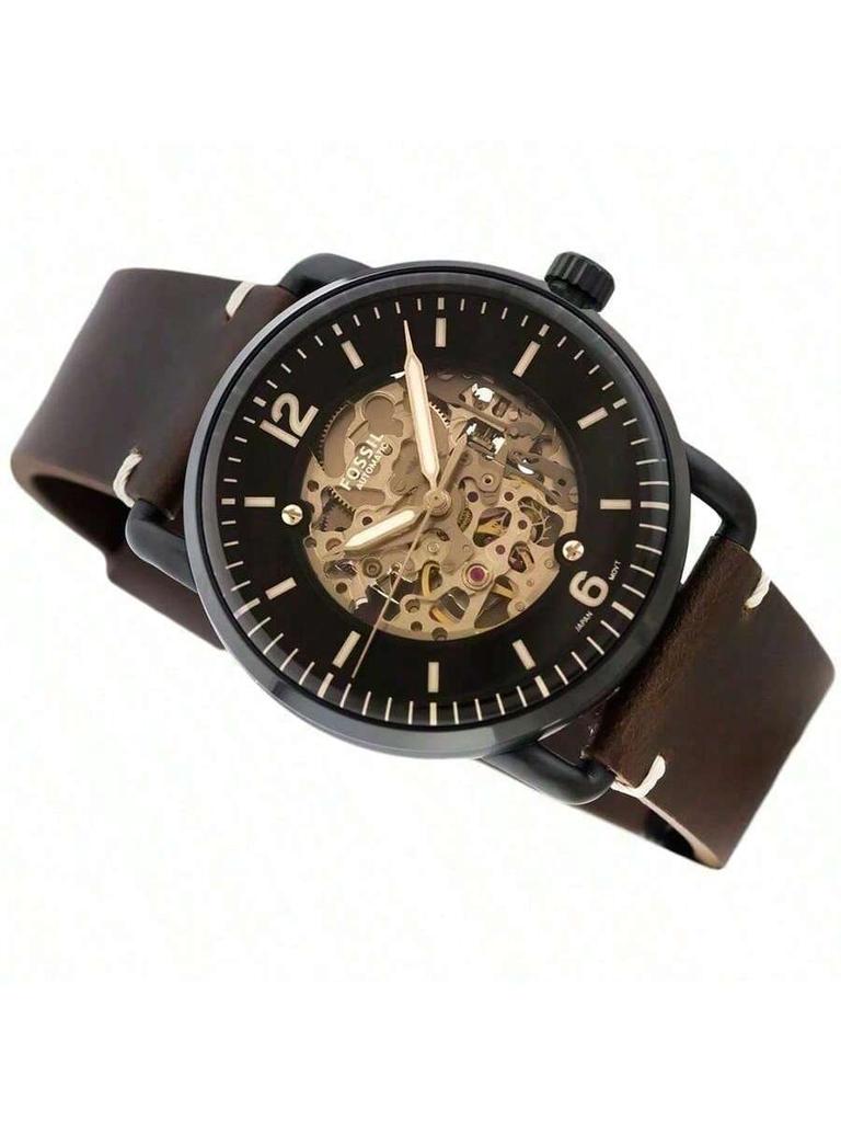 Herren-Automatik-Uhr für Pendler, mit schwarzem rundem Zifferblatt und braunem Lederarmband, perfekt für beide Anlässe. ausgezeichneter Geburtstag oder Feiertag. ME3158