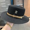 Vintage Straw Beach Hat with Metal R Buckle - Women's Summer Sun Protection Travel Hat, Fashionable Church Accessory