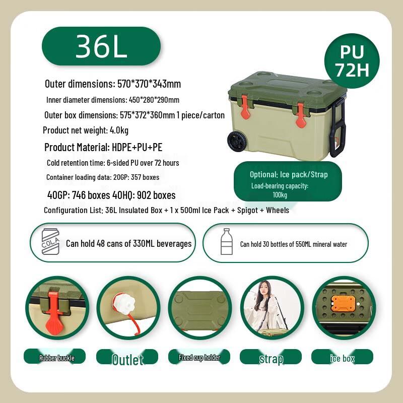 OEING Portable Insulated Cooler Box 36L