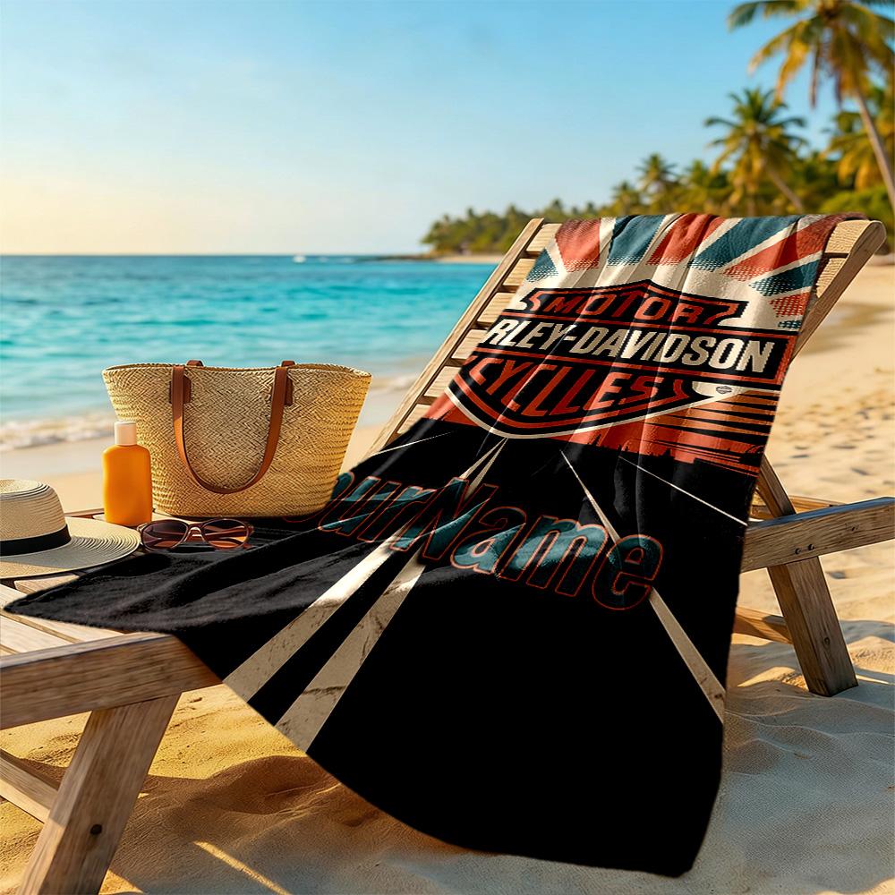 Toalla de Playa Harley-Davidson Motocicletas Nombre Personalizado Suave Duradera Secado Rápido Portátil para Nadar Playa Camping Viaje Accesorios de Playa Gimnasio