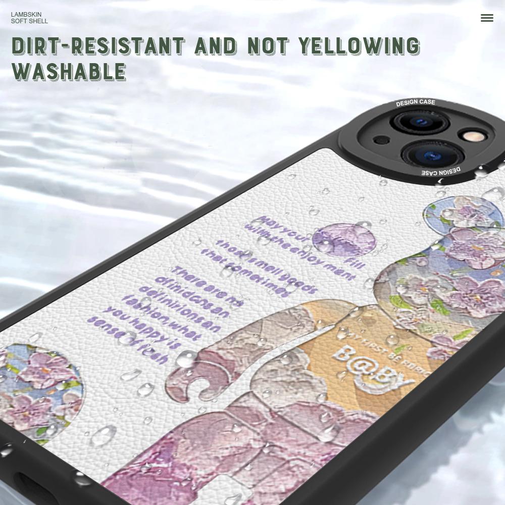Purple Flower Cute Bear PU Leather Phone Case for iPhone 15 14 13 12 Pro Max Samsung Galaxy S23 Ultra S20 FE A52 Redmi Xiaomi POCO Soft Cover