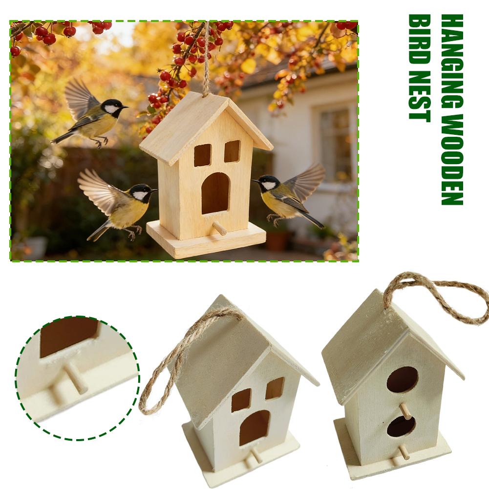 Wooden Mini Bird Cage Outdoor Hanging Birdhouse Box Wooden Bird Parrot Nest Bird Products Garden Bird Cages Home Yard Decoration