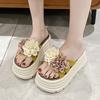 Fashion 7.5CM High Platform Slippers Women Summer Thick-soled Ladies High Heels Flower Slides Shoe Beach Sandals Ethnic style Flip Flops