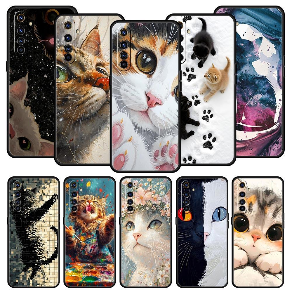 Cute Cat Case For Realme C67 C63 C55 C53 C35 C25 C21 GT 2 3 5 6 10 11 12 13 Pro Plus 5G Soft TPU Phone Cover Fundas Capas Bags