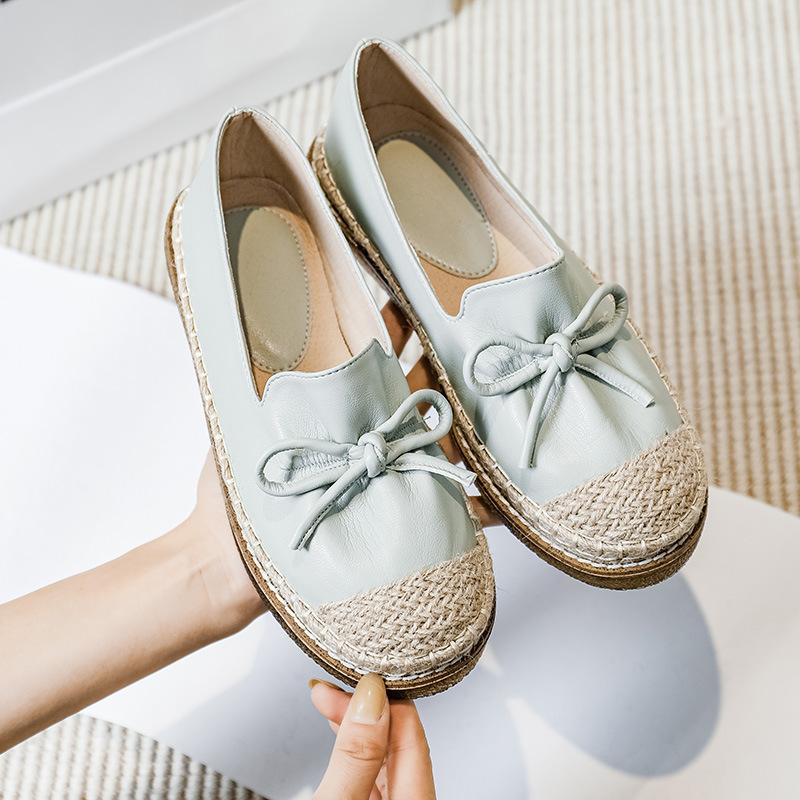 2024 Women Slip On Casual Loafers Hemp Woven Sole Single Shoe Ladies Shoes Female Leather Flats Shoes Plus Size 43 Fisherman's Shoes