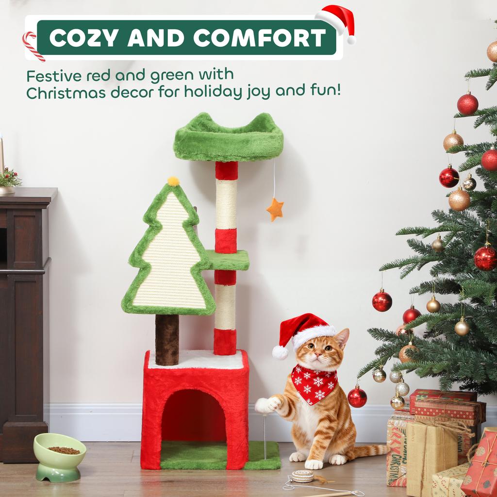 Christmas Cat Tree 120cm Cat Tower With Scratching Post And Board Platform Toys Green