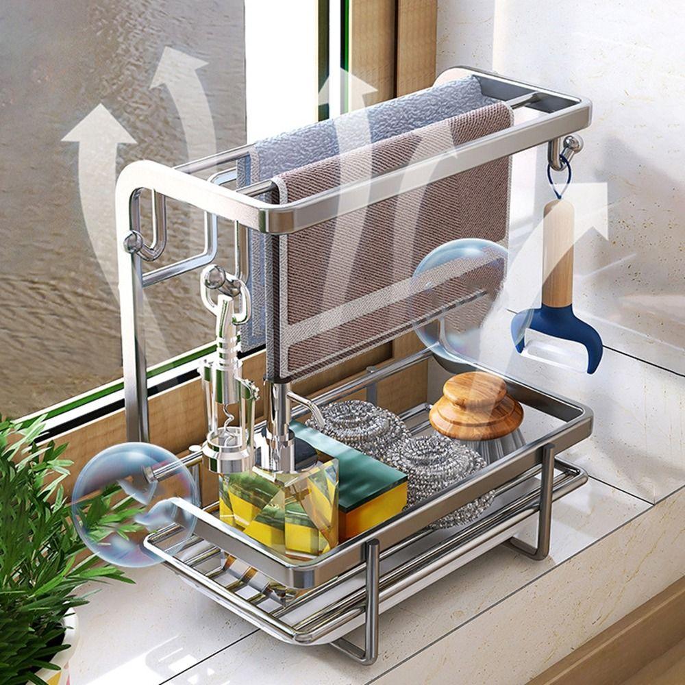 Wall Mounted/Countertop Kitchen Storage Rack Rust-proof Desk Organizer for Home