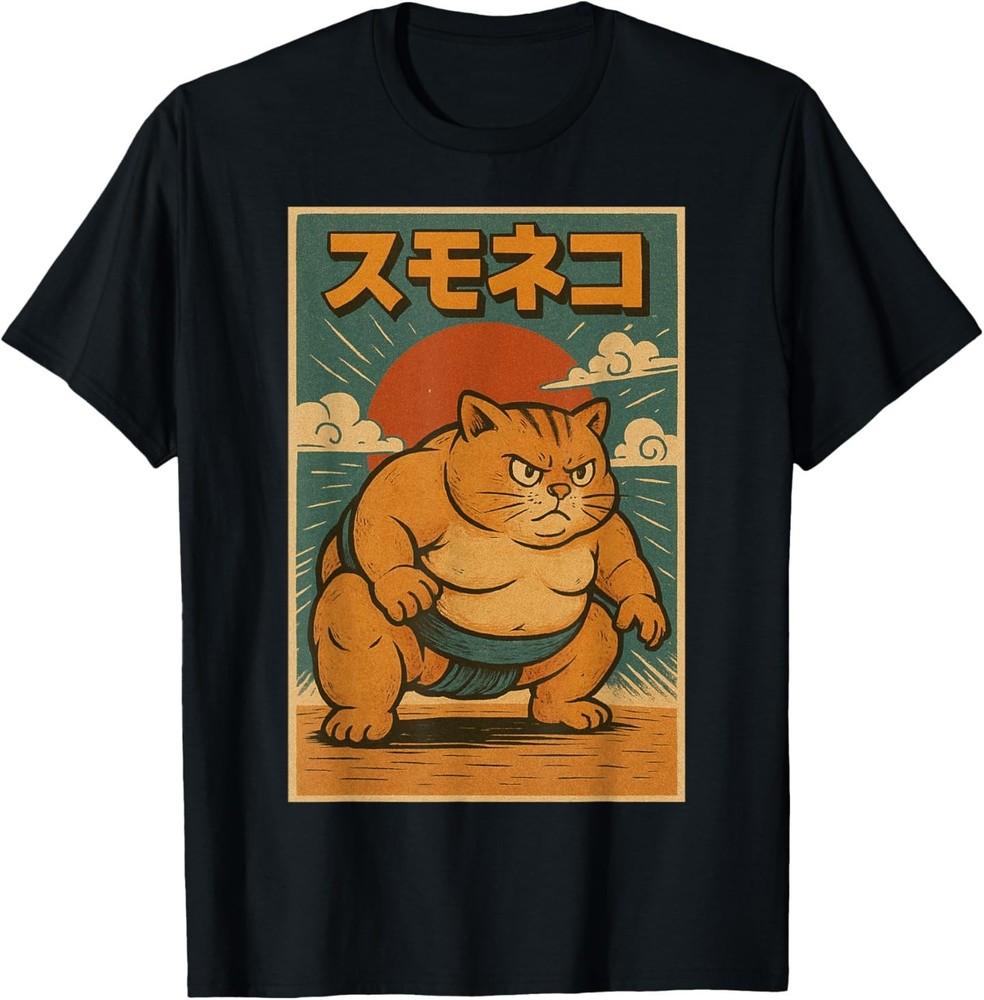 Funny Cat Sumo Wrestler Japanese Art Anime Ukiyo-e Graphic T-Shirt for Men Women