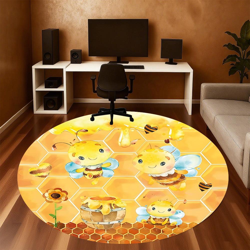 1pc Bee Honeycomb Round Chair mat Area Rug - Non-Slip, Floor Mat for Office, Bedroom, and Indoor Decor c1125129